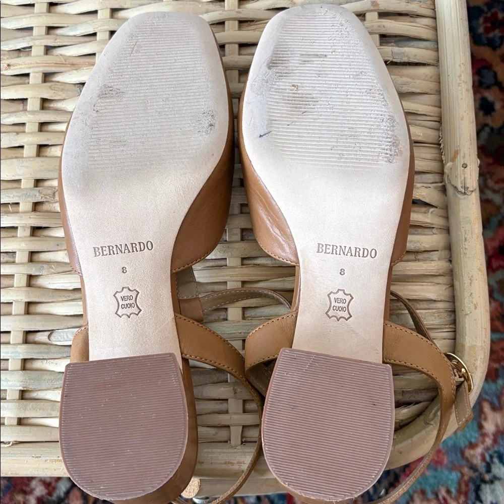 Bernardo Cognac T-Strap Leather Heels